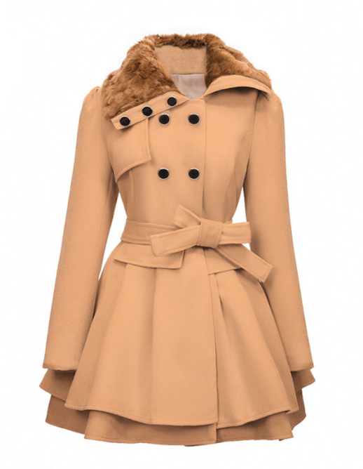 Charming Fold-Over Collar Double Breasted Swing Coat