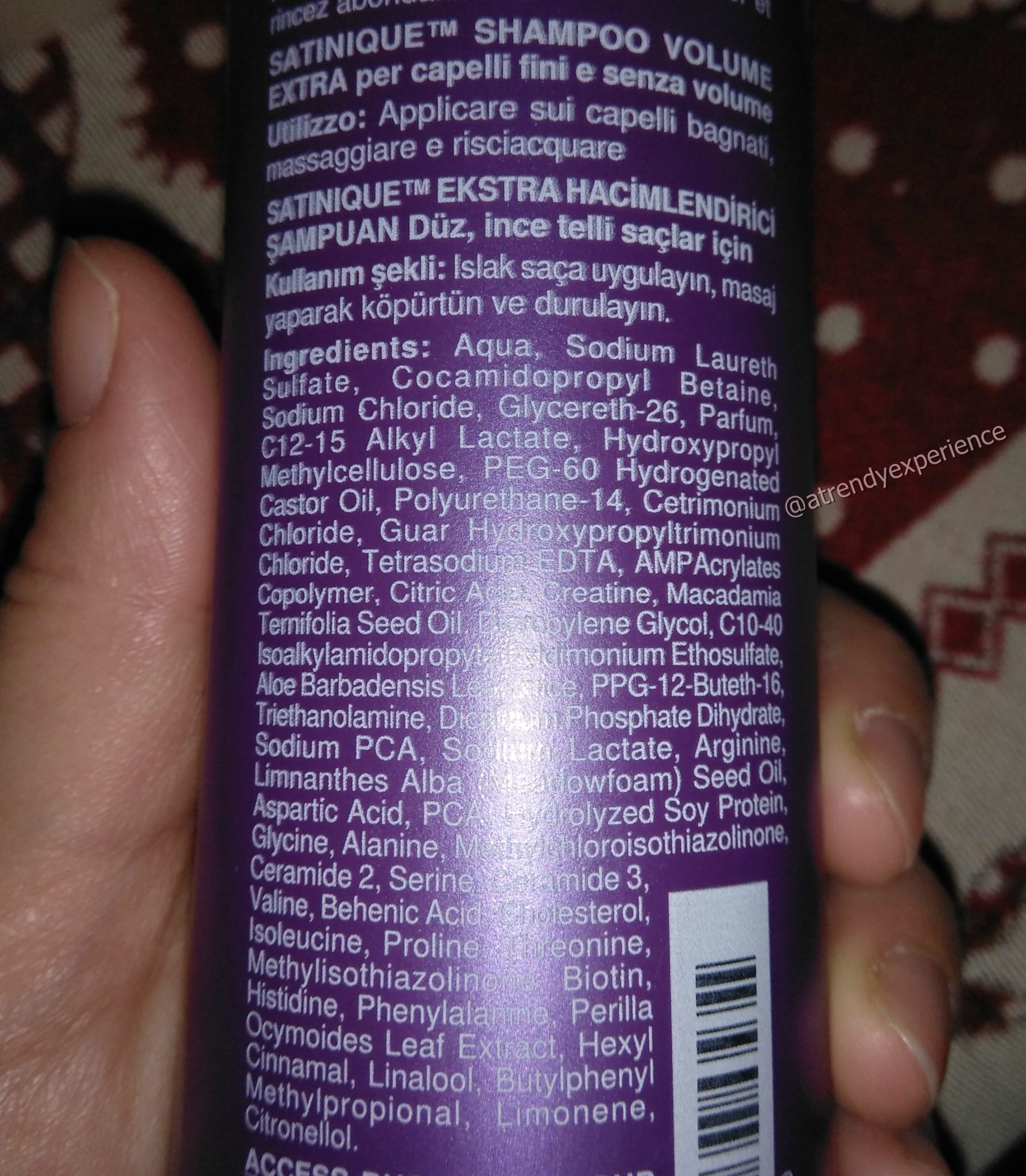 Amway Shampoo Extravolume SATINIQUE™ inci ingredienti 