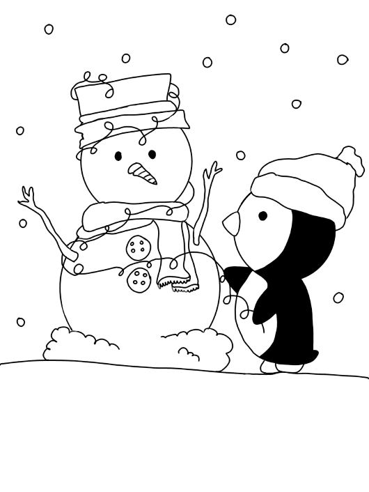 disegni di Natale da colorare pinguino e pupazzo di neve