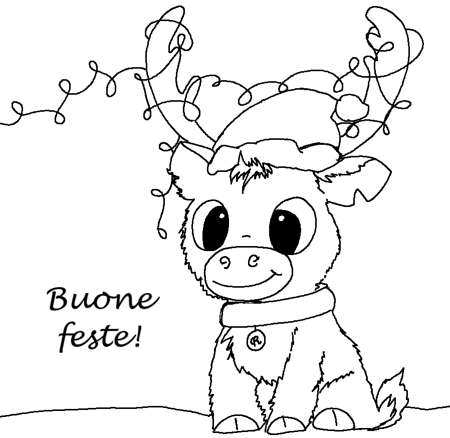 disegni di natale da colorare con scritta buone feste renna natalizia