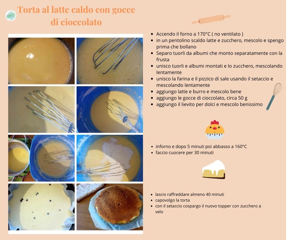 Ricetta torta al latte caldo con gocce di cioccolato procedimento