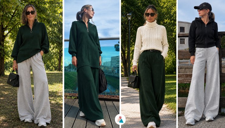 Outfit sporty chic settembre ottobre la palette bianco, grigio, verde scuro e nero